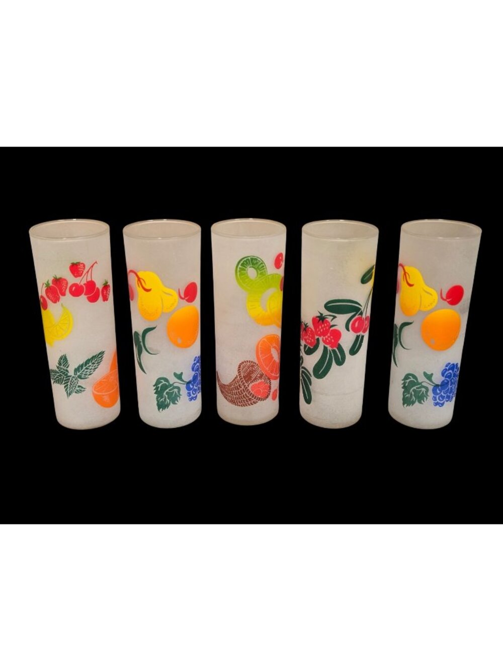 Vintage Federal Glass‎ Frosted Fruit Tom Collins Glasses MCM Zombie Glasses